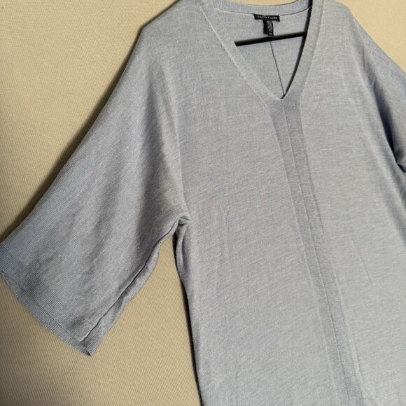 EILEEN FISHER Merino Wool Tunic Sweater Medium Light Blue Womens V-Neck - Picture 2 of 7